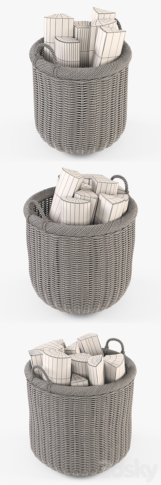 Basket with firewood 007 _ Natural color 3ds Max - thumbnail 3