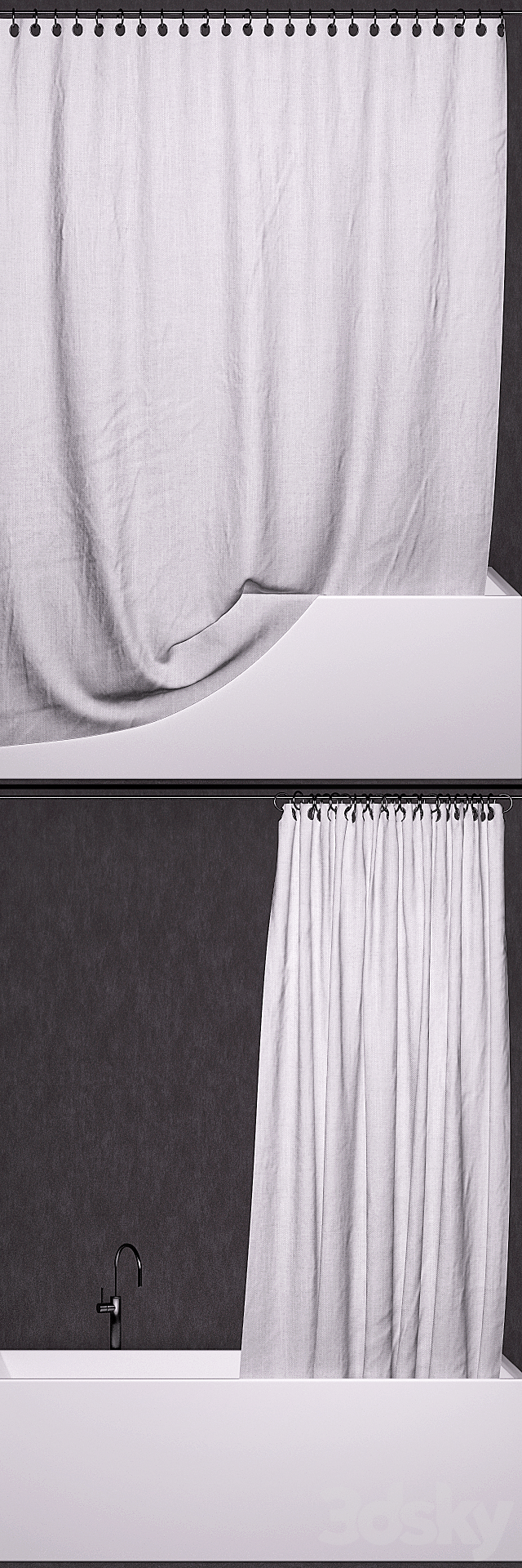 Bathroom curtains + bathtub + faucet 3ds Max - thumbnail 2
