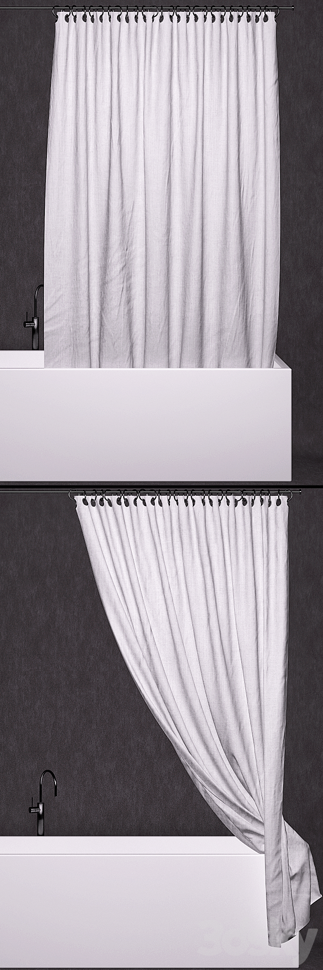 Bathroom curtains + bathtub + faucet 3ds Max - thumbnail 3