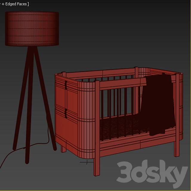 Wood Mini + Basic Bed And Zuiver Highland Floor Lamp 3ds Max - thumbnail 3