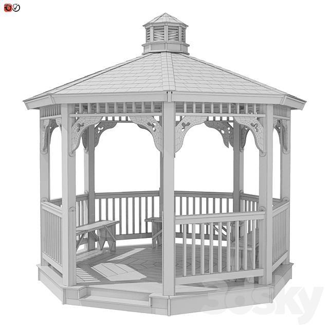 Garden Gazebo made of wood 4 3ds Max - thumbnail 3