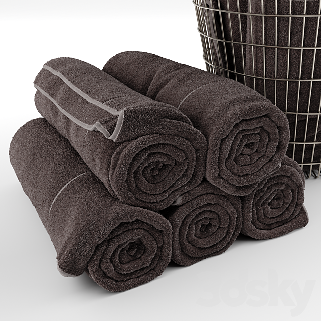 Set of towels in the basket 3ds Max - thumbnail 2