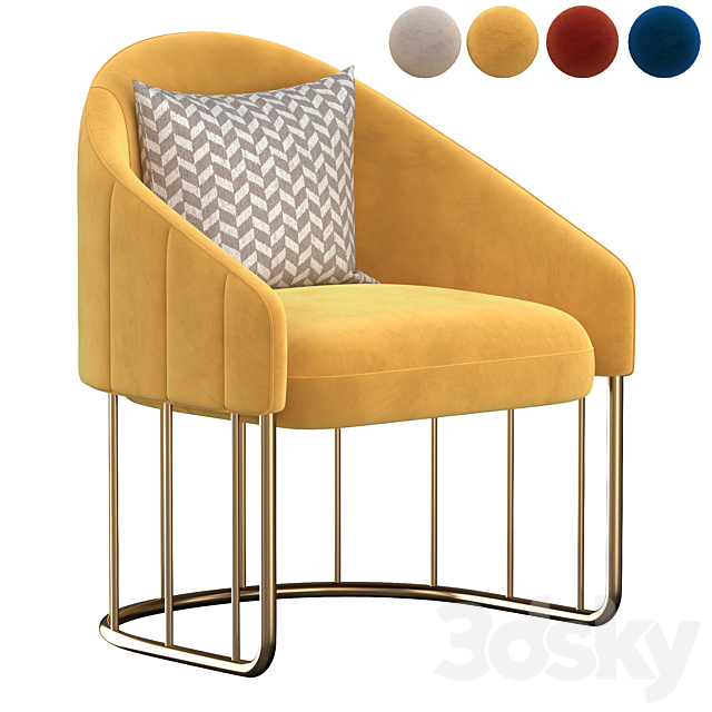 Accent Chair Velvet Upholstered Chair Gold Base 3ds Max - thumbnail 2