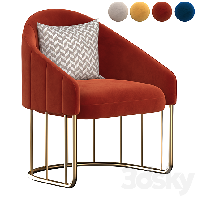 Accent Chair Velvet Upholstered Chair Gold Base 3ds Max - thumbnail 3