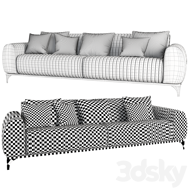 Sofa 4 Lugares Sala de Estar Base de Madeira 3ds Max - thumbnail 3