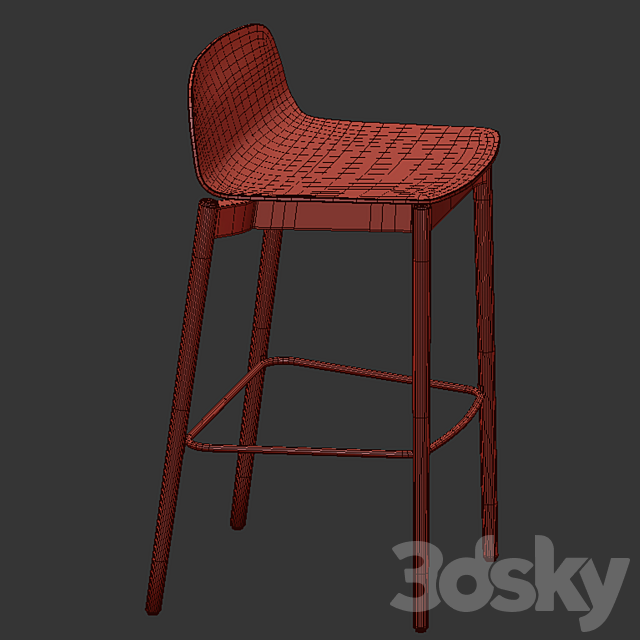Rama Wood bar chair 3ds Max - thumbnail 2