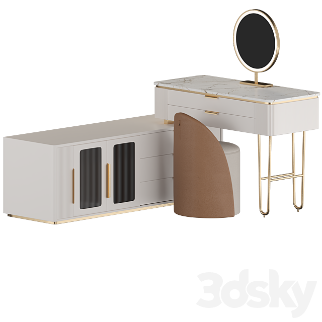 Modern Makeup Vanity with TV Stands LED Mirror L-Shaped Vanity Table 3ds Max - thumbnail 3
