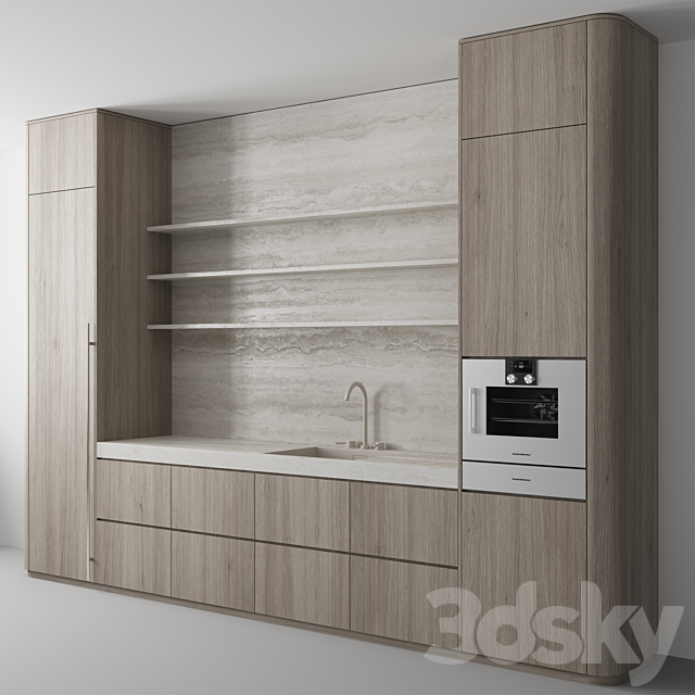Kitchen №145 “Wood and Travertine” 3ds Max - thumbnail 3
