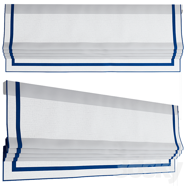 Roman Curtains 191 | Sheer Fabric | Roman Shades with Ribbons 3ds Max - thumbnail 3