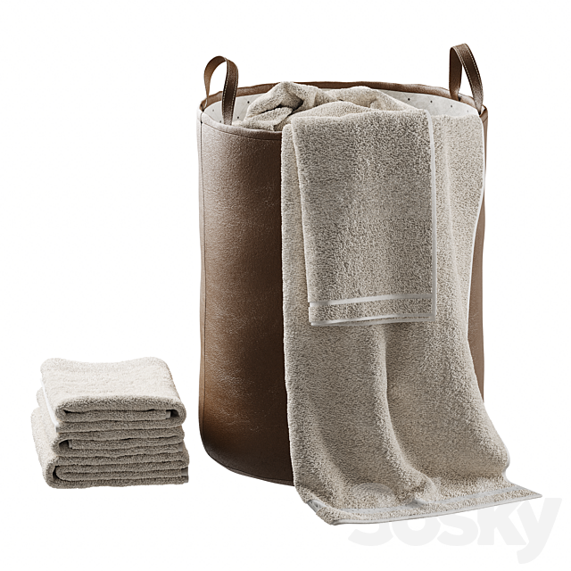 Leather laundry basket 3ds Max - thumbnail 3