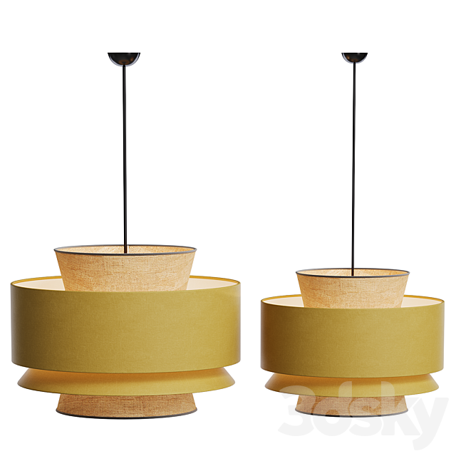 Japanese Style Green Fabric Pendant Lamp For Living Room 3ds Max - thumbnail 3