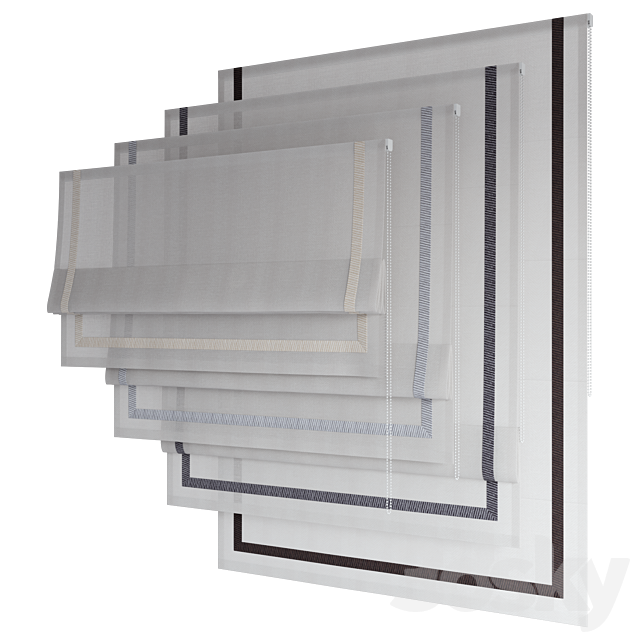 Roman Curtains 199 | Sheer Fabric | Roman Shades with Ribbon 3ds Max - thumbnail 2