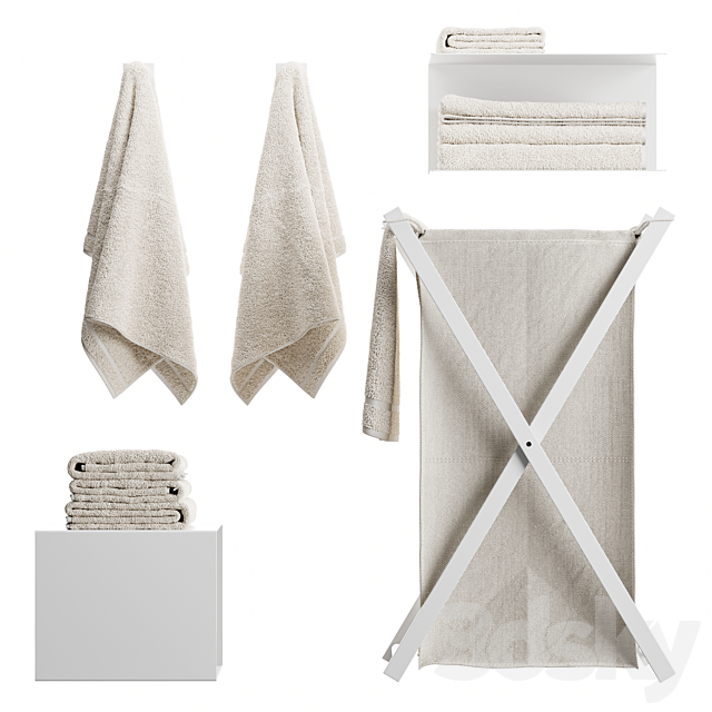 Bathroom set with laundry basket 3ds Max - thumbnail 2