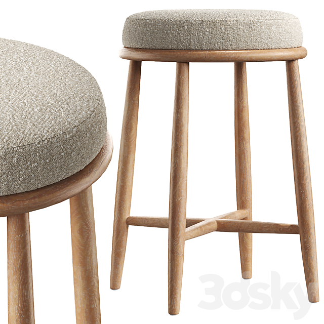 Hobbs Cerused Natural Oak Wood Counter Stool 3ds Max - thumbnail 2