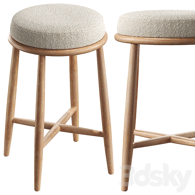 Hobbs Cerused Natural Oak Wood Counter Stool 3ds Max - thumbnail 3