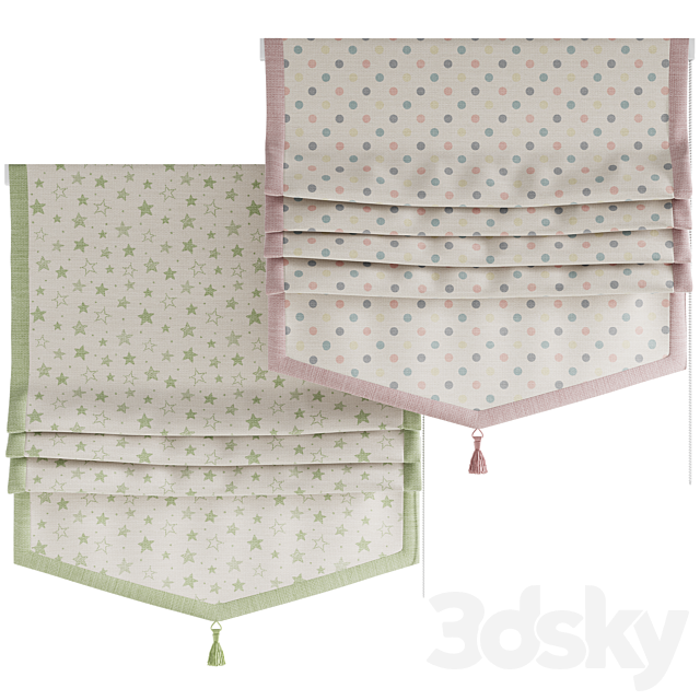 Roman blinds for the children room 3ds Max - thumbnail 3