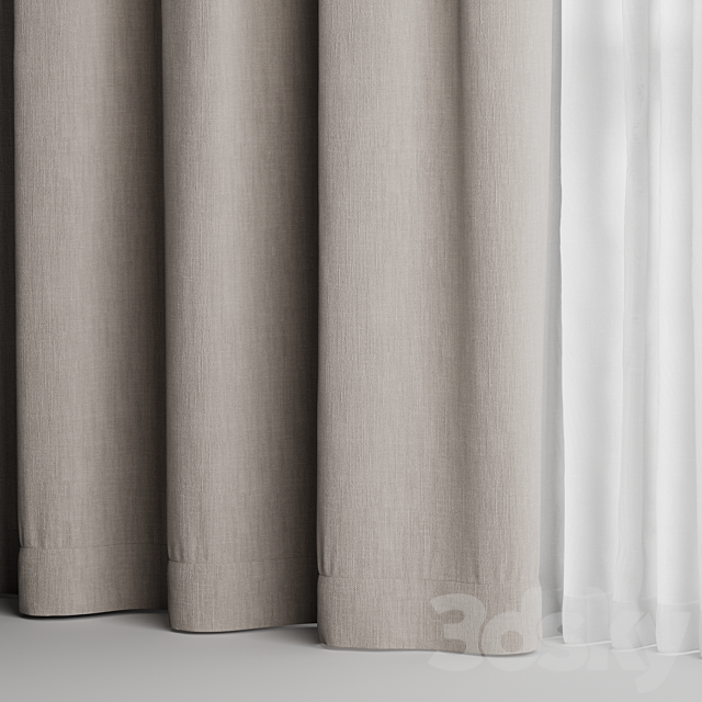 Curtains with tulle 3ds Max - thumbnail 3