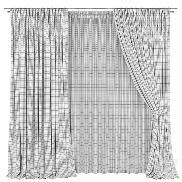 Light herringbone curtains 3ds Max - thumbnail 2