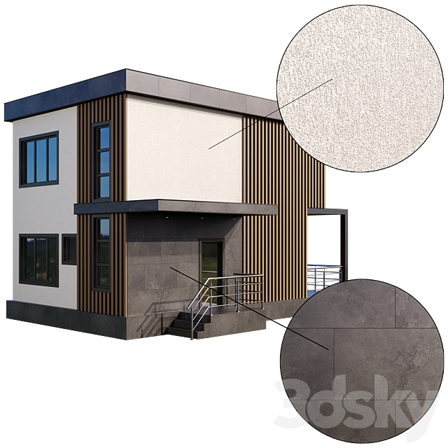 Modern house with terrace and balcony 3ds Max - thumbnail 2