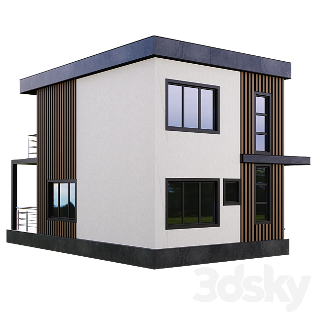 Modern house with terrace and balcony 3ds Max - thumbnail 3