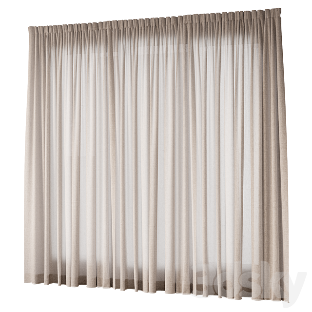 Linen Curtains 01 3ds Max - thumbnail 3