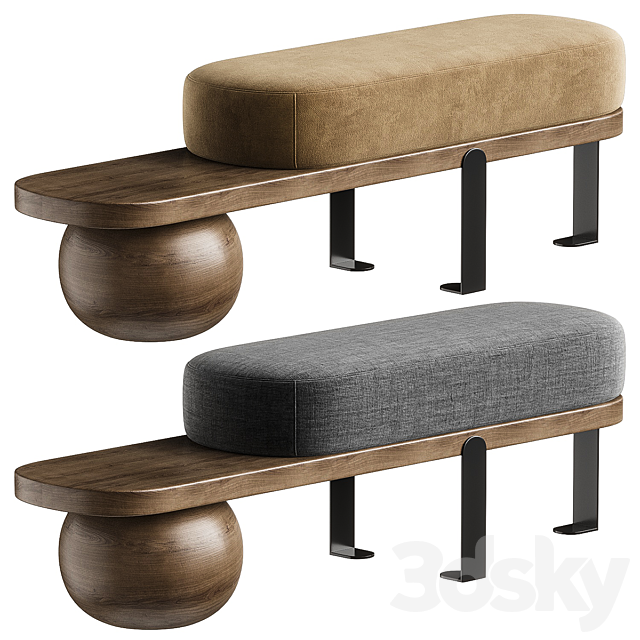 Solid Color Modern Upholstered Entryway Bench with White Cushion 3ds Max - thumbnail 2
