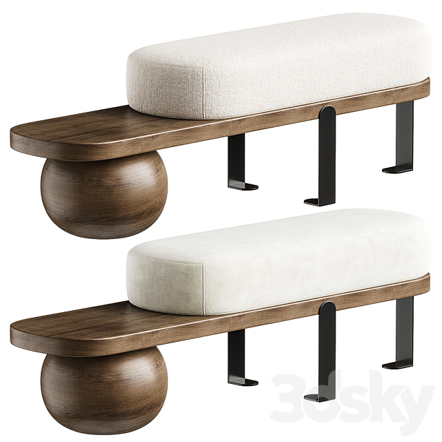 Solid Color Modern Upholstered Entryway Bench with White Cushion 3ds Max - thumbnail 3