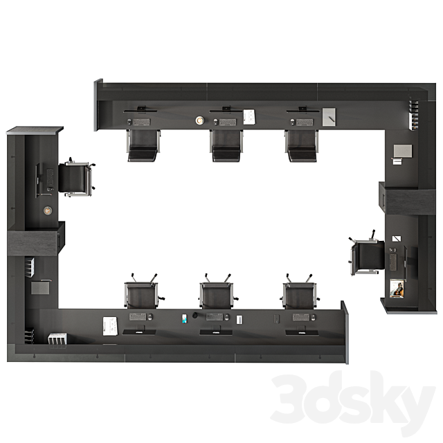 Reception-Work Station Desk Set.3 3ds Max - thumbnail 3